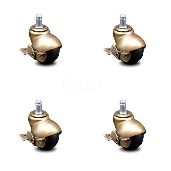 Service Caster 2 Inch Antique Brass Hooded Grip Ring Ball Casters with Brakes SCC, 4PK SCC-GR01S20-POS-WA--SLB-716-4 - main